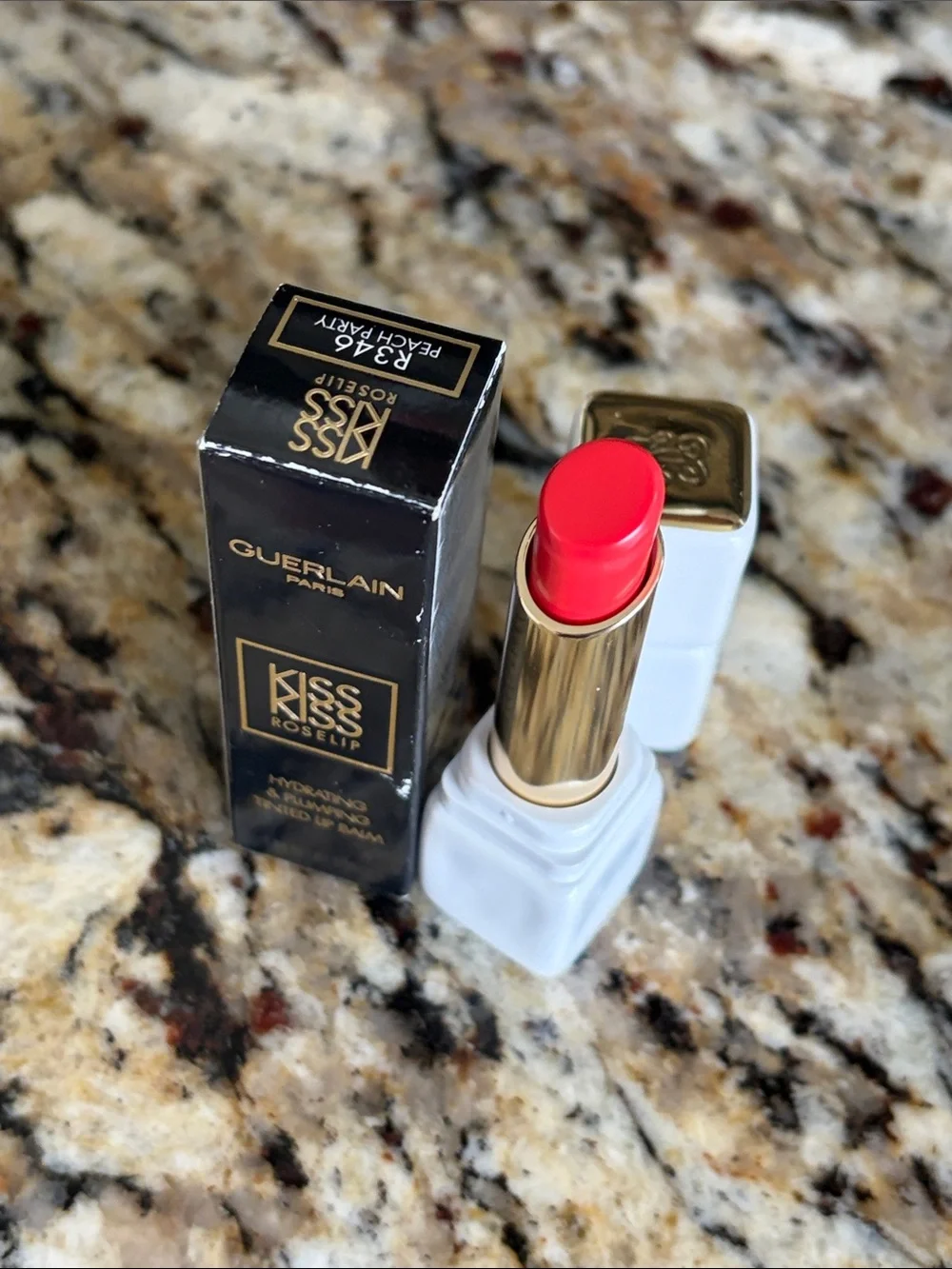 ⚡️🖤GUERLAIN KissKiss Roselip Tinted Lip Balm Peach Party